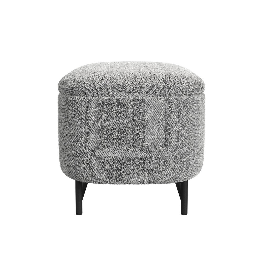 Benjara Pat Storage Bench Ottoman, Gray Yarn Cream Boucle, Black Metal 46 Inch