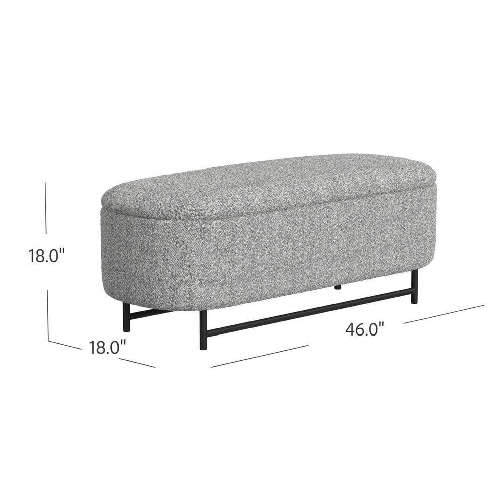 Benjara Pat Storage Bench Ottoman, Gray Yarn Cream Boucle, Black Metal 46 Inch