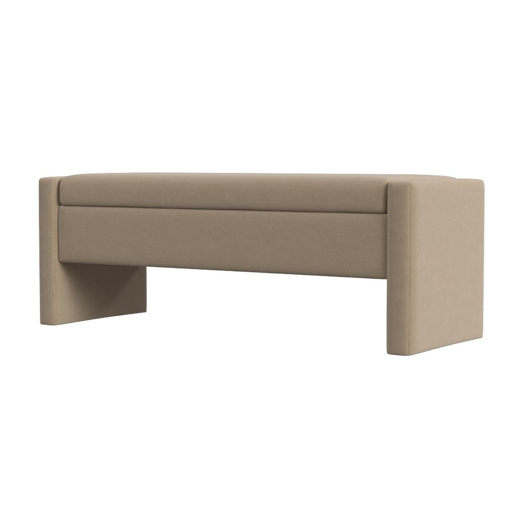Benjara Kim Storage Bench Ottoman, Tan Brown Velvet And Solid Wood, 50 Inch