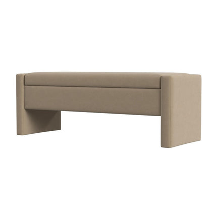 Benjara Kim Storage Bench Ottoman, Tan Brown Velvet And Solid Wood, 50 Inch