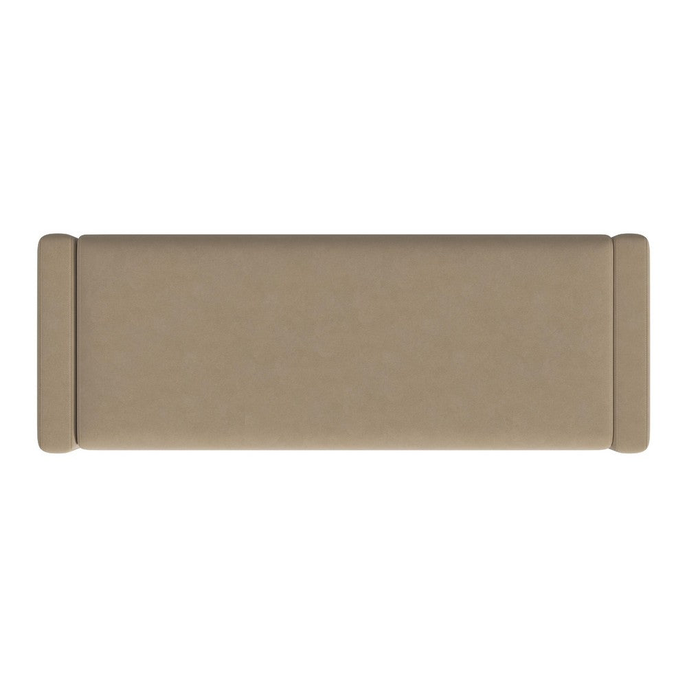 Benjara Kim Storage Bench Ottoman, Tan Brown Velvet And Solid Wood, 50 Inch