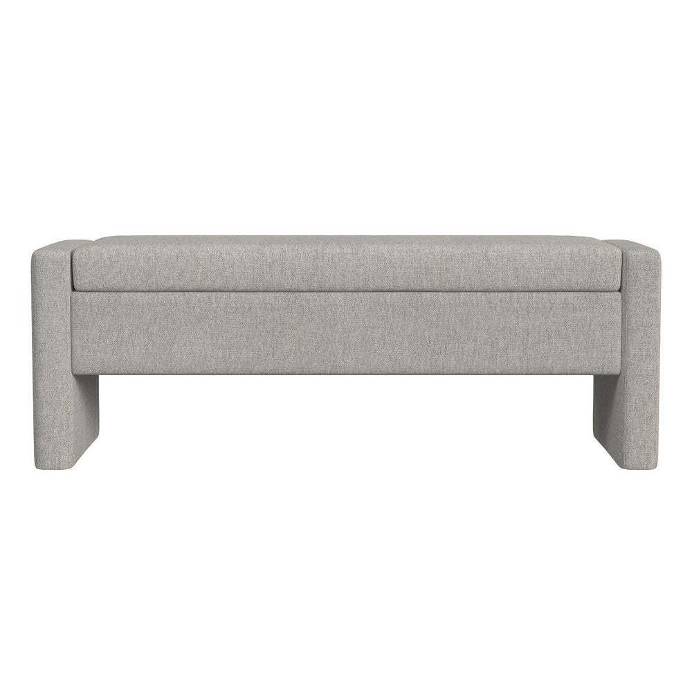 Benjara Kim Storage Bench Ottoman, Light Gray Velvet And Solid Wood, 50 Inch