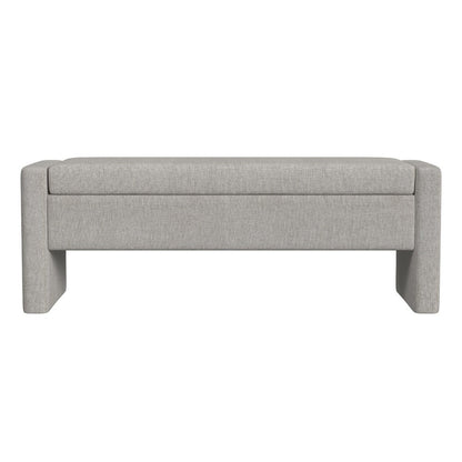 Benjara Kim Storage Bench Ottoman, Light Gray Velvet And Solid Wood, 50 Inch