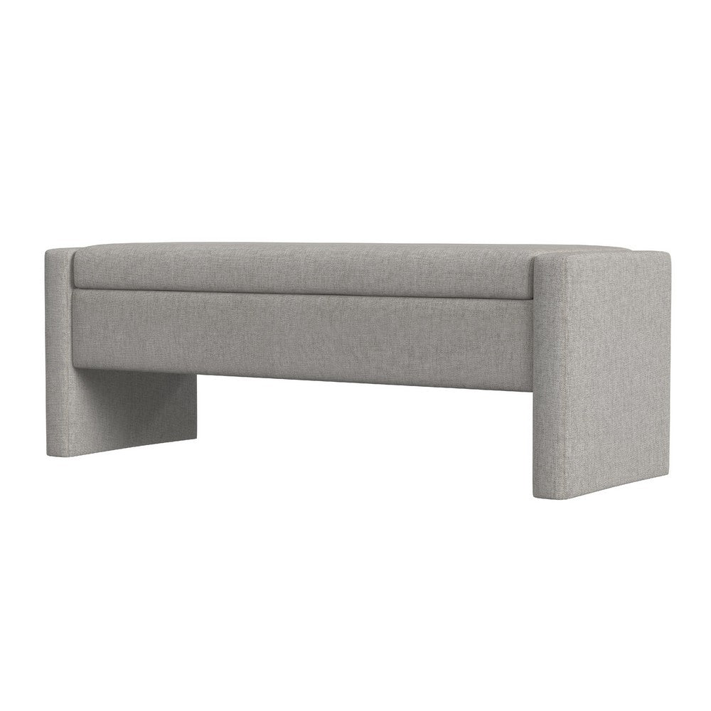 Benjara Kim Storage Bench Ottoman, Light Gray Velvet And Solid Wood, 50 Inch