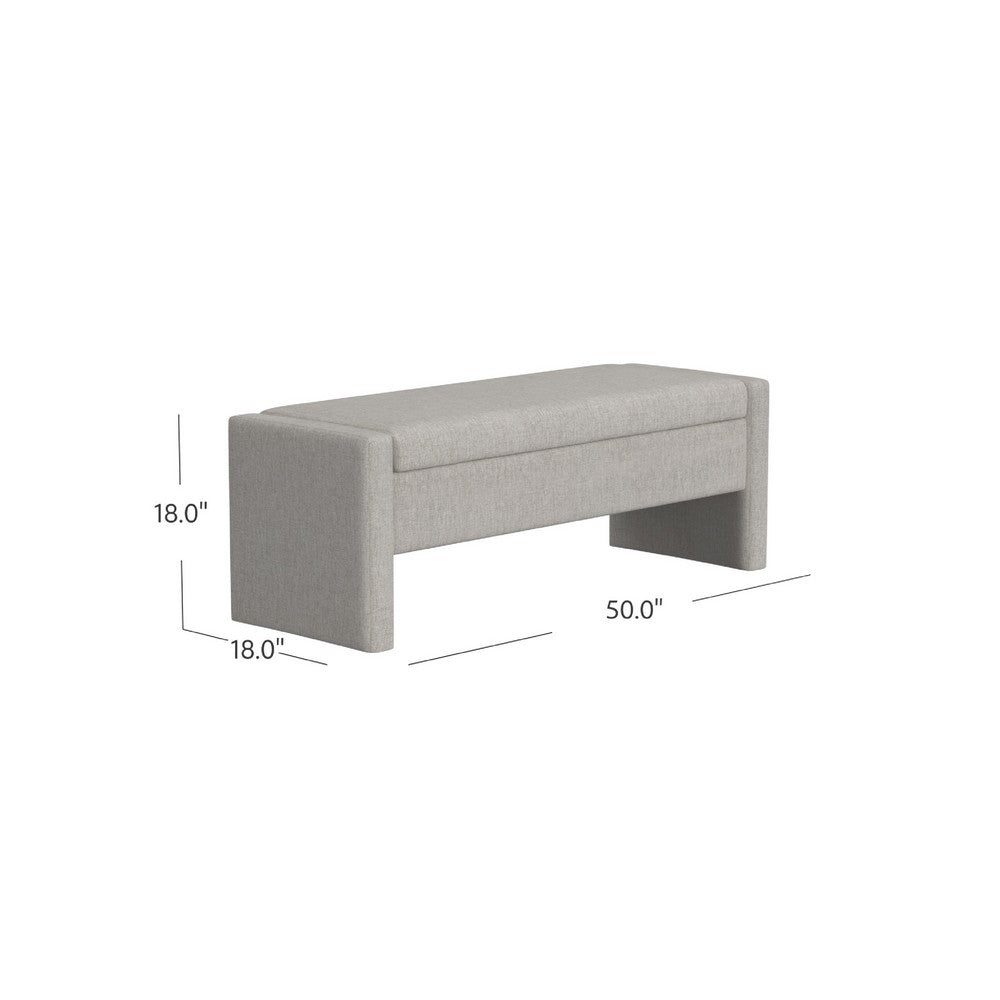Benjara Kim Storage Bench Ottoman, Light Gray Velvet And Solid Wood, 50 Inch