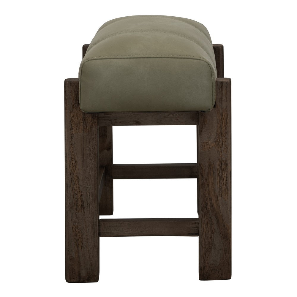 Benjara Eray 24 Inch Counter Stool, Sage Green Seat Cushion, Brown Teak Wood