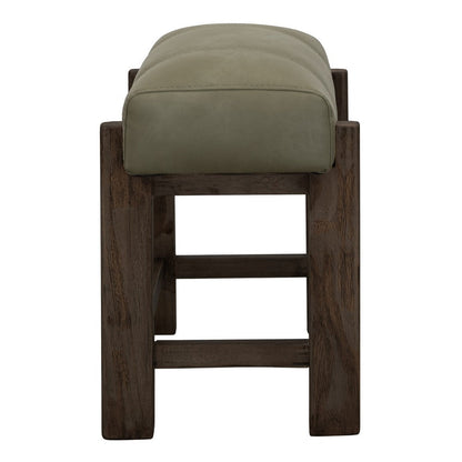 Benjara Eray 24 Inch Counter Stool, Sage Green Seat Cushion, Brown Teak Wood