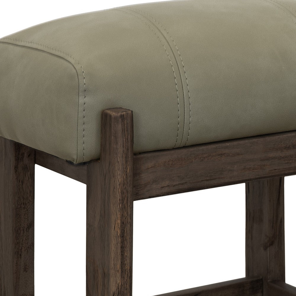 Benjara Eray 24 Inch Counter Stool, Sage Green Seat Cushion, Brown Teak Wood