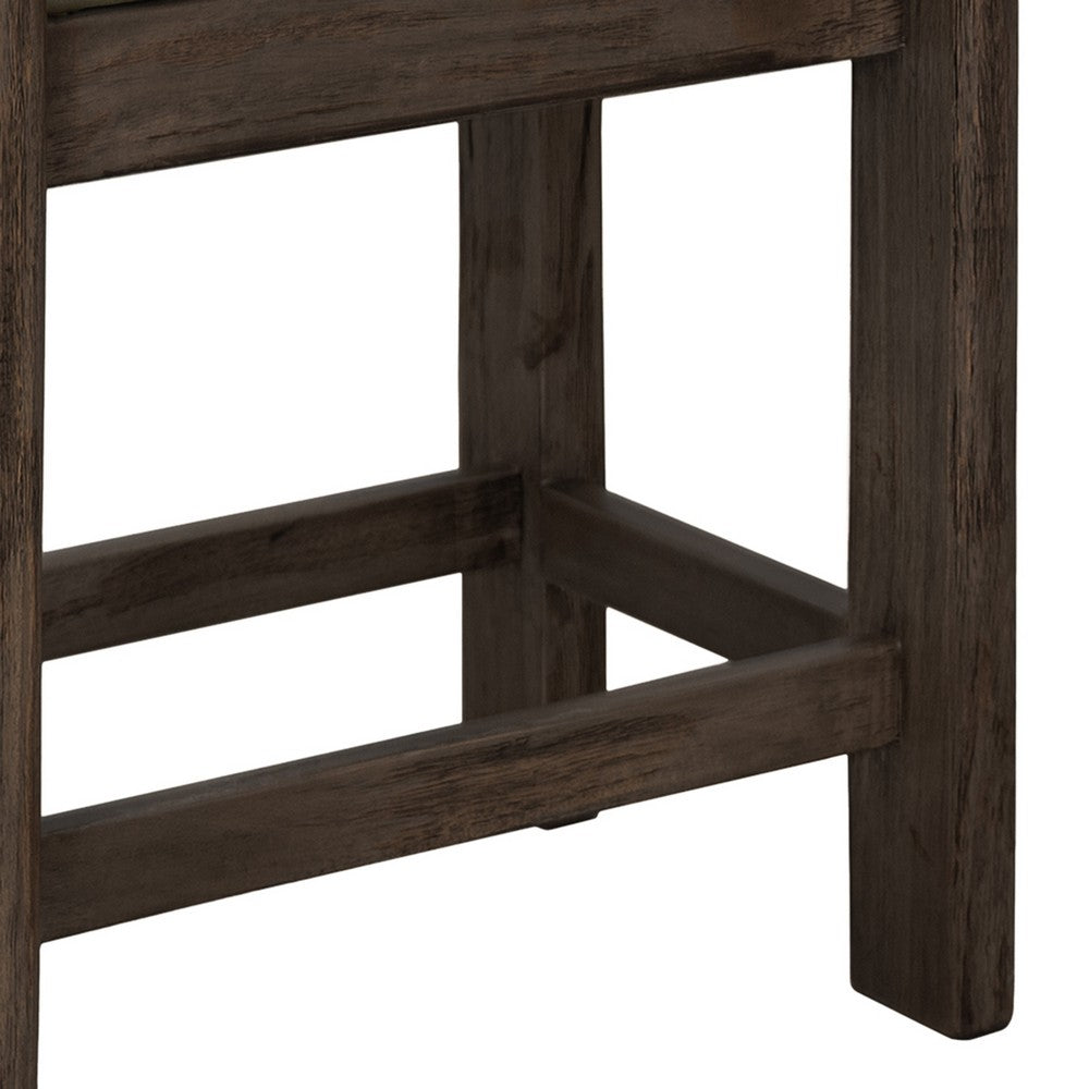 Benjara Eray 24 Inch Counter Stool, Sage Green Seat Cushion, Brown Teak Wood