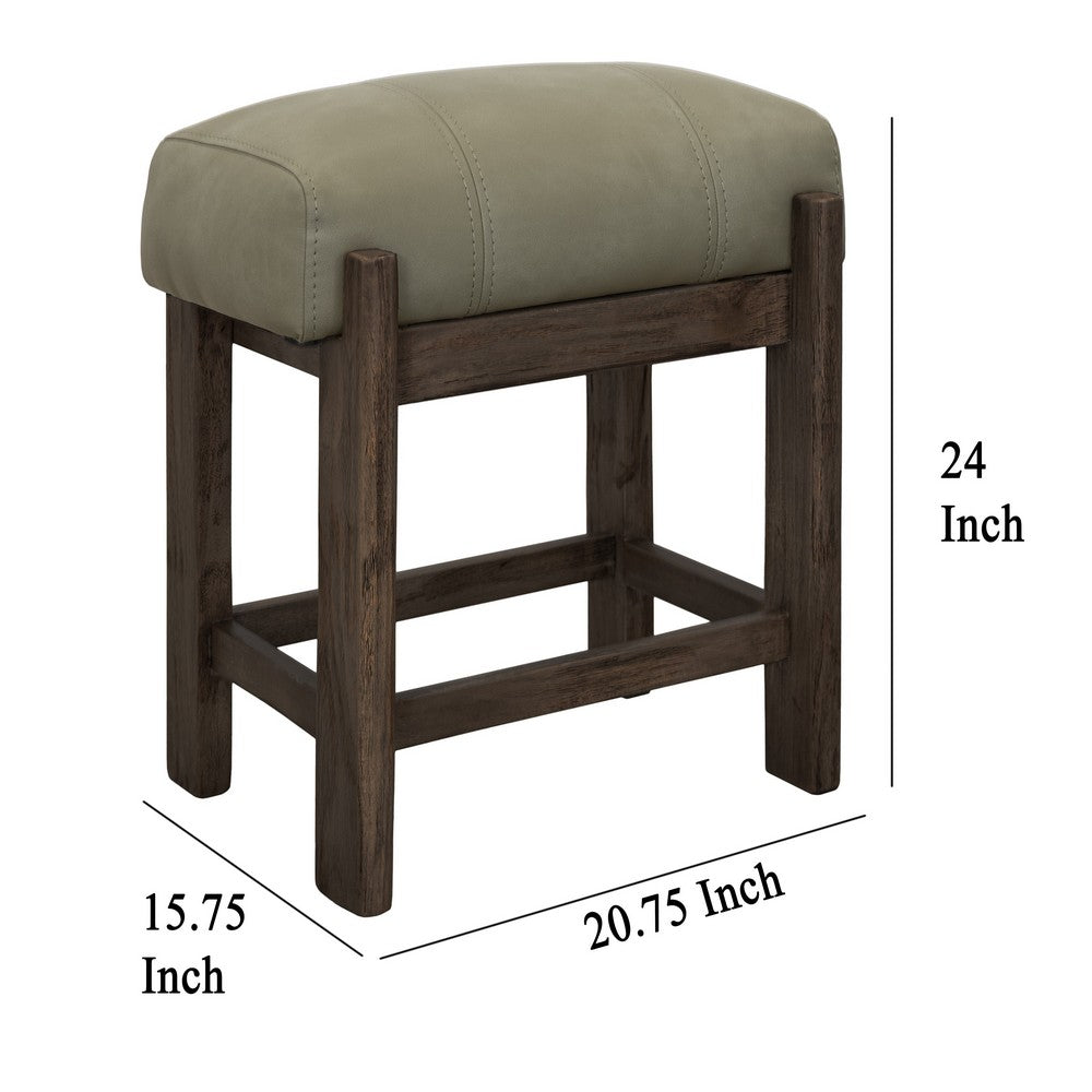 Benjara Eray 24 Inch Counter Stool, Sage Green Seat Cushion, Brown Teak Wood