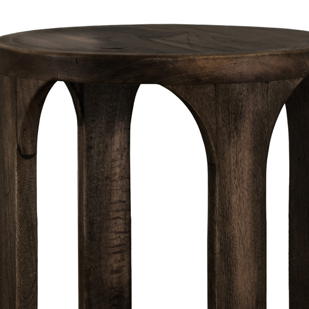 Benjara Eray Chairside Table with Shelf, Round Open Frame, Black Teak, 18 Inch