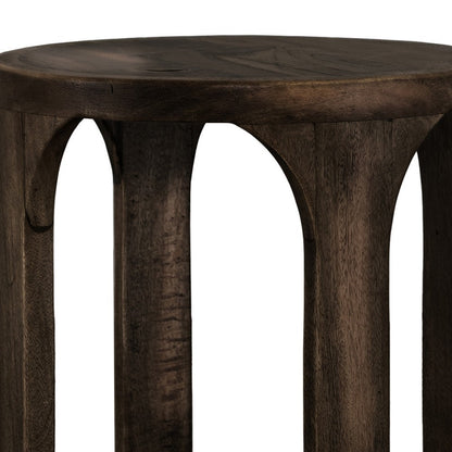 Benjara Eray Chairside Table with Shelf, Round Open Frame, Black Teak, 18 Inch
