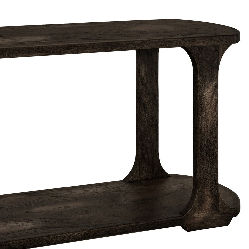 Benjara Eray Sofa Console Table, 1 Shelf, Oblong Frame, Black Teak, 59 Inch
