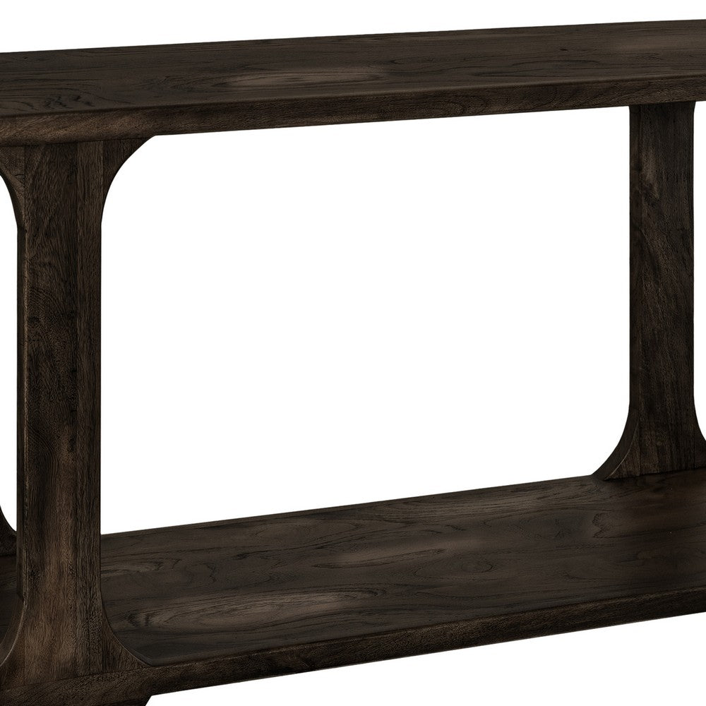 Benjara Eray Sofa Console Table, 1 Shelf, Oblong Frame, Black Teak, 59 Inch