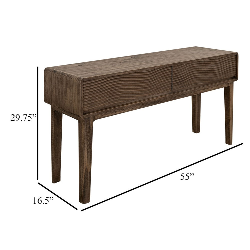 Benjara Oly Sofa Console Table, 2 Drawer, Natural Brown Melina Wood, 55 Inch