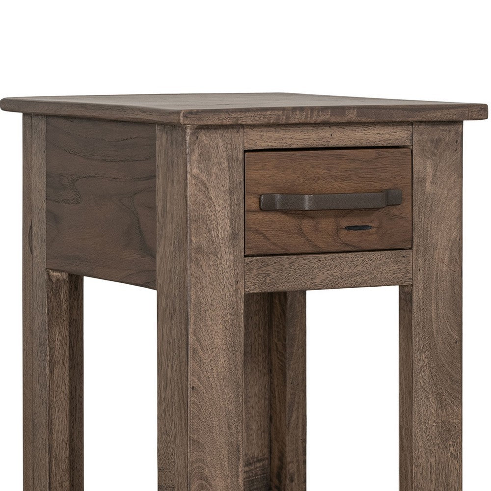 Benjara Tacey Chairside Table, 1 Drawer, 1 Shelf, Peanut Brown Wood, 18 Inch