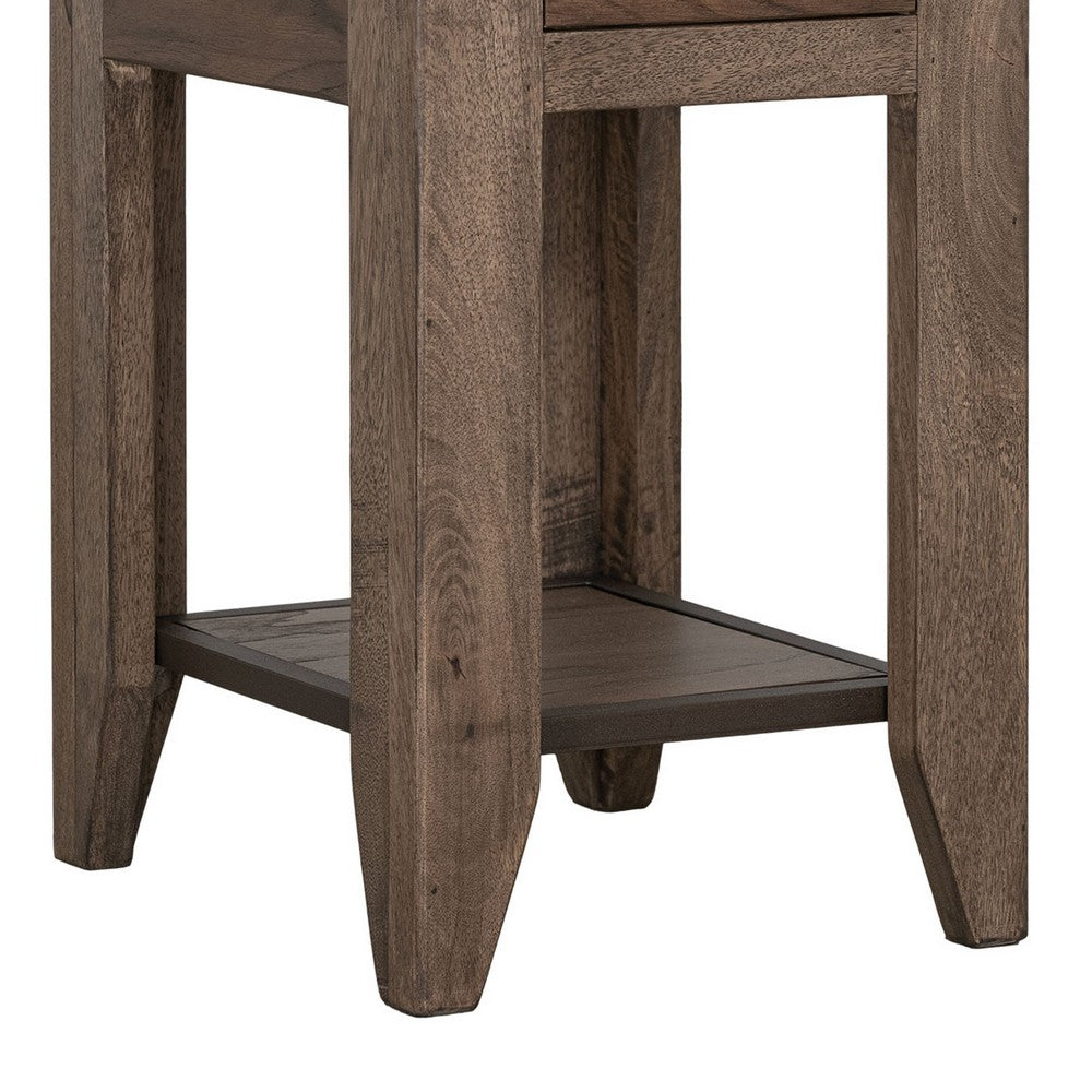 Benjara Tacey Chairside Table, 1 Drawer, 1 Shelf, Peanut Brown Wood, 18 Inch