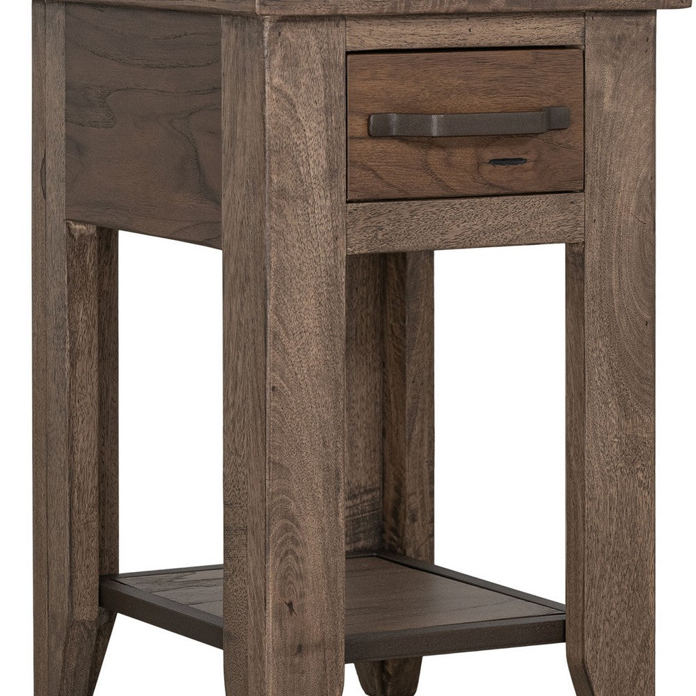 Benjara Tacey Chairside Table, 1 Drawer, 1 Shelf, Peanut Brown Wood, 18 Inch