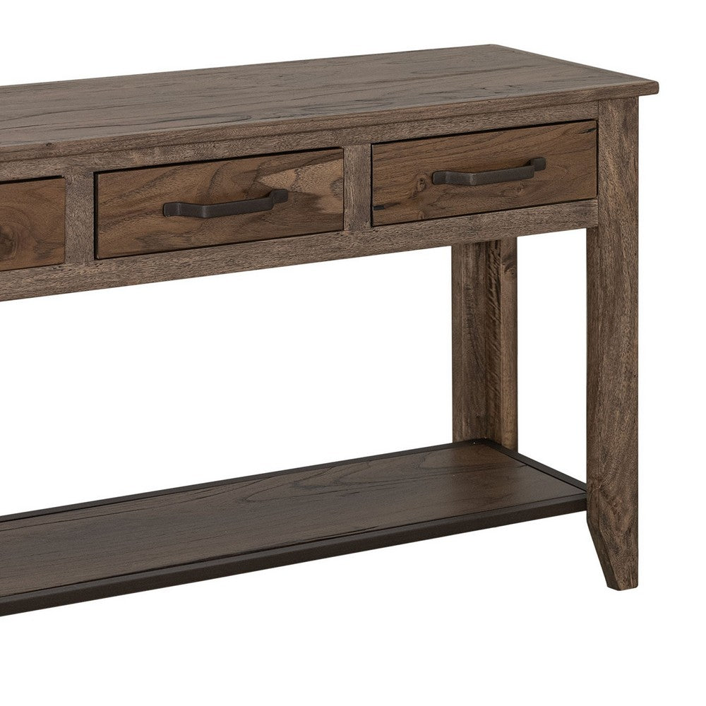 Benjara Tacey Sofa Console Table, 3 Drawers, Rustic Peanut Brown Wood, 54 Inch