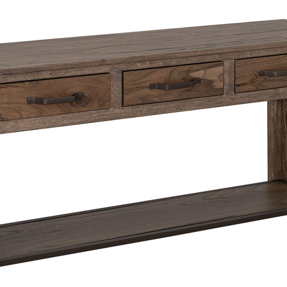 Benjara Tacey Sofa Console Table, 3 Drawers, Rustic Peanut Brown Wood, 54 Inch