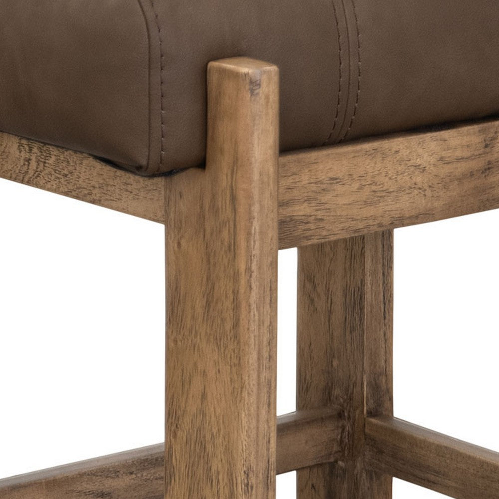 Benjara Eray Counter Stool, Almond Barrel Brown, Rustic Dark Faux Leather