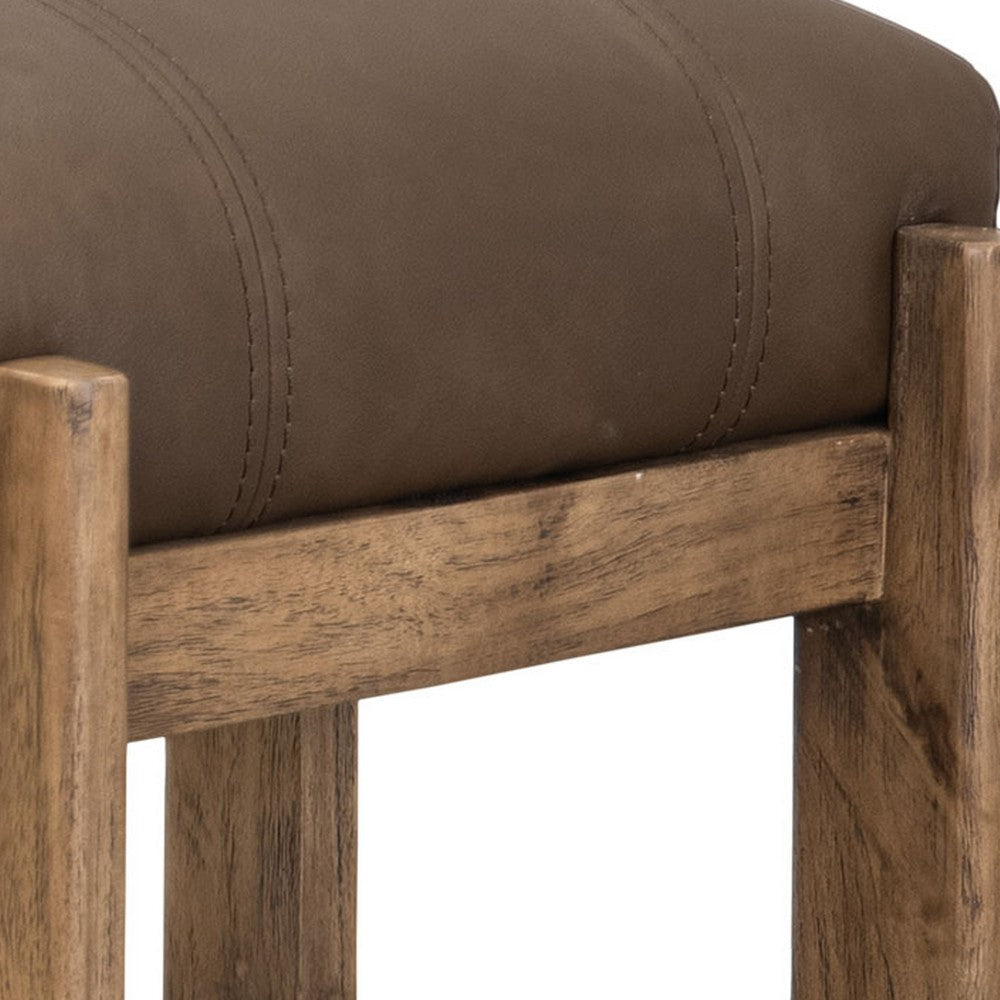 Benjara Eray Counter Stool, Almond Barrel Brown, Rustic Dark Faux Leather