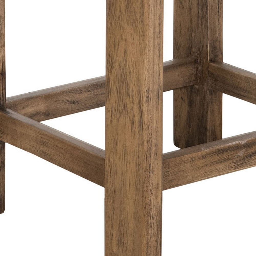 Benjara Eray Counter Stool, Almond Barrel Brown, Rustic Dark Faux Leather