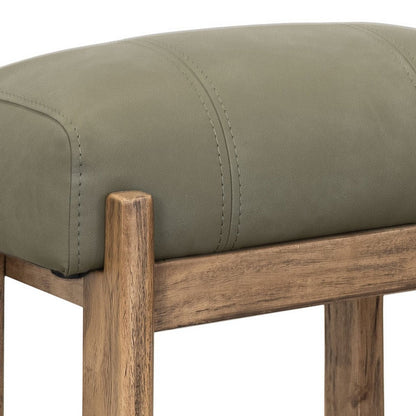 Benjara Eray Counter Stool, Almond, Barrel Brown, Olive Green Faux Leather