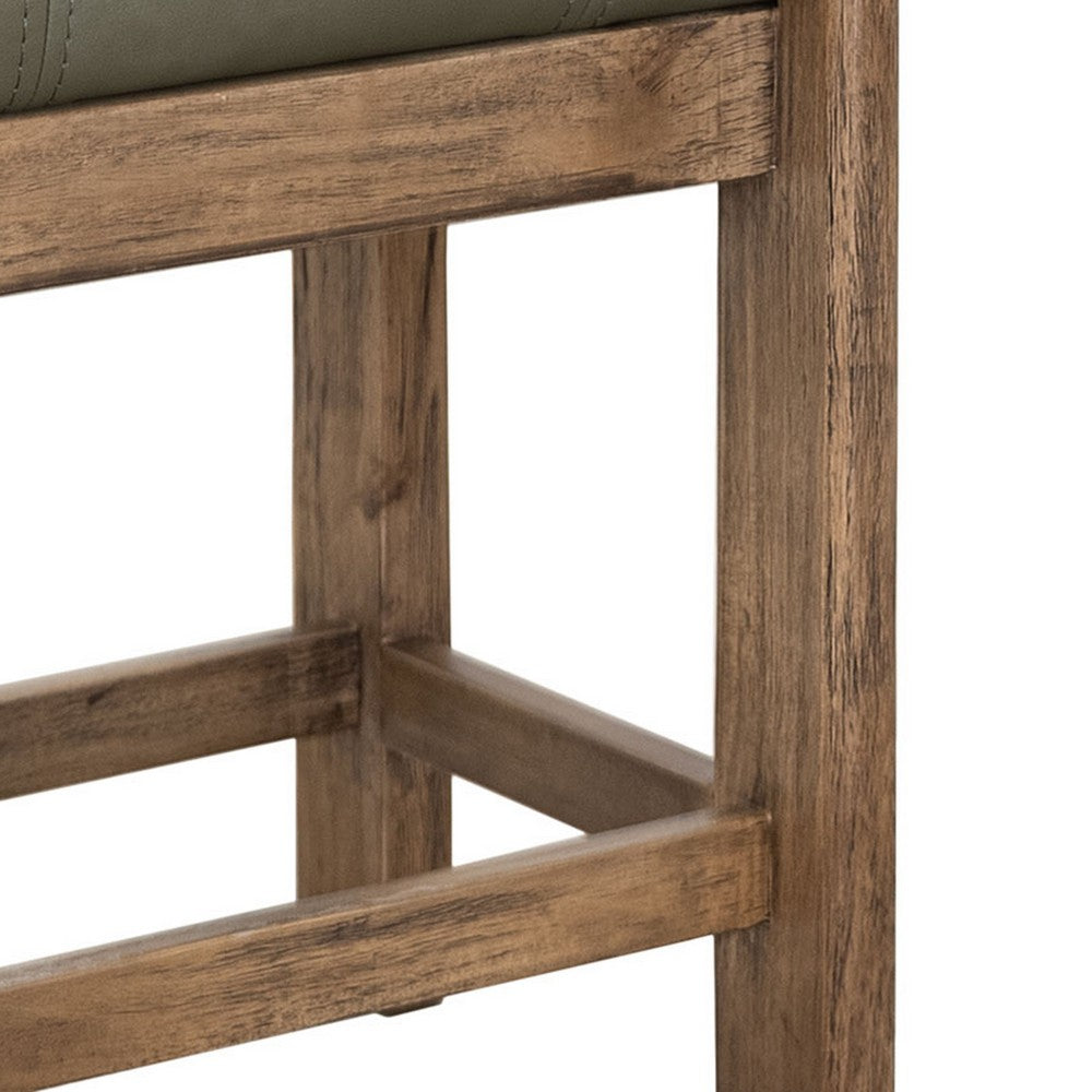 Benjara Eray Counter Stool, Almond, Barrel Brown, Olive Green Faux Leather