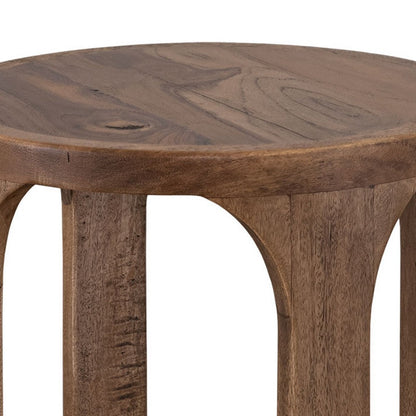 Benjara Eray Chairside Table, Shelf, Almond Barrel Brown Mango Wood, 18 Inch