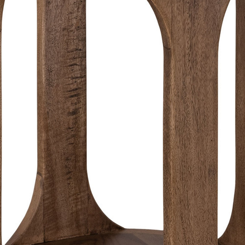 Benjara Eray Chairside Table, Shelf, Almond Barrel Brown Mango Wood, 18 Inch
