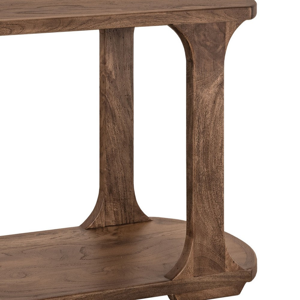 Benjara Eray Sofa Console Table, 1 Shelf, Almond Barrel Brown Wood, 59 Inch