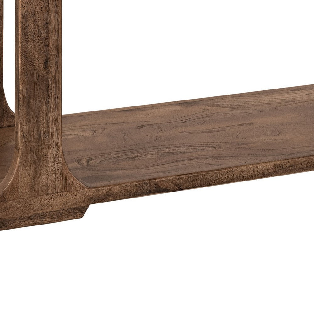 Benjara Eray Sofa Console Table, 1 Shelf, Almond Barrel Brown Wood, 59 Inch
