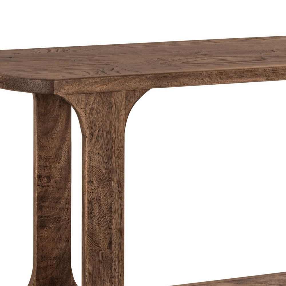 Benjara Eray Sofa Console Table, 1 Shelf, Almond Barrel Brown Wood, 59 Inch