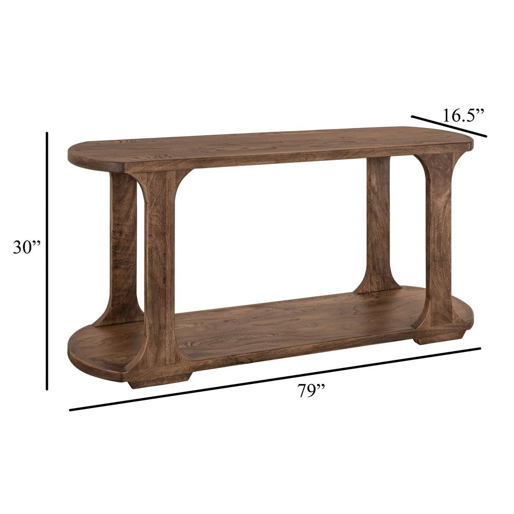 Benjara Eray Sofa Console Table, 1 Shelf, Almond Barrel Brown Wood, 59 Inch