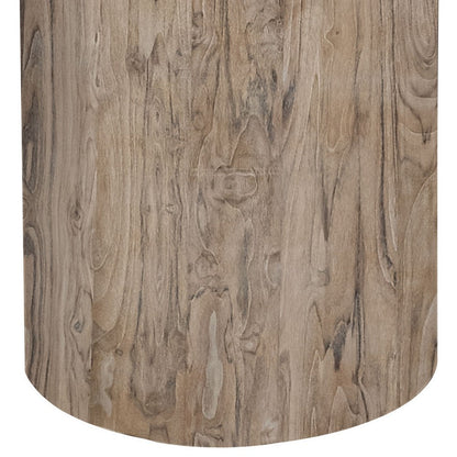 Benjara Eray Chairside Table, Drum Shape, Light Brown Teak, Mango Wood, 18 In