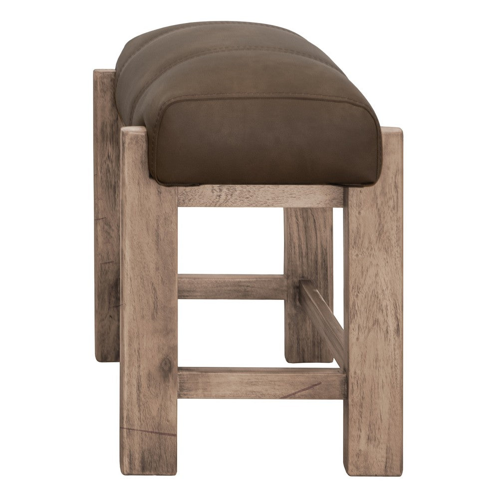 Benjara Eray Counter Height Stool, Dark Brown Faux Leather Melina Wood 24 Inch