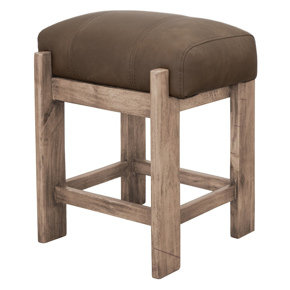 Benjara Eray Counter Height Stool, Dark Brown Faux Leather Melina Wood 24 Inch