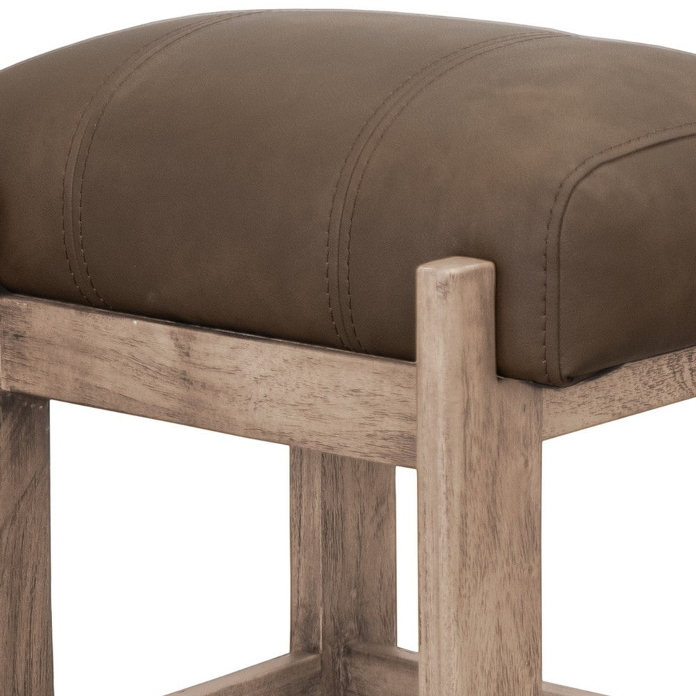 Benjara Eray Counter Height Stool, Dark Brown Faux Leather Melina Wood 24 Inch