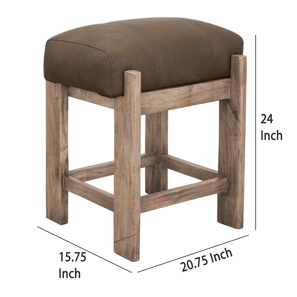 Benjara Eray Counter Height Stool, Dark Brown Faux Leather Melina Wood 24 Inch