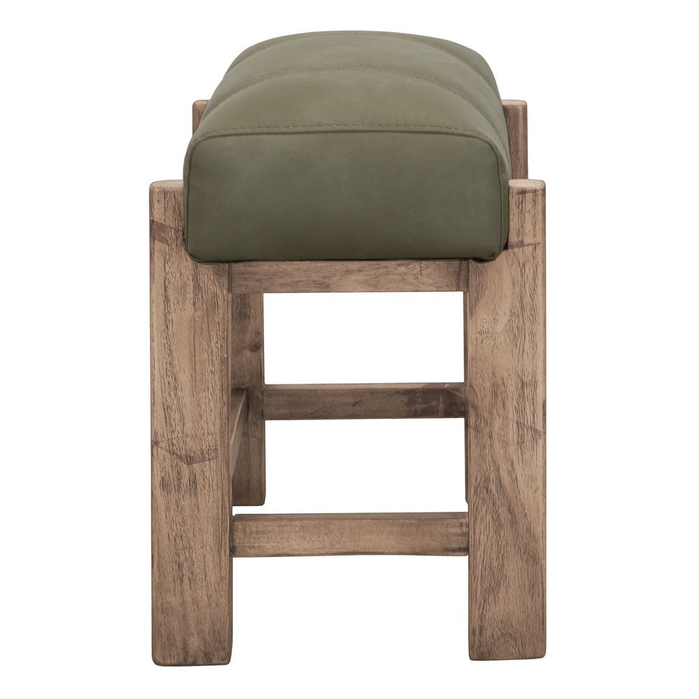 Benjara Eray Counter Stool, Olive Green Cushioned Seat, Melina Wood, 24 Inch