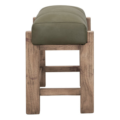 Benjara Eray Counter Stool, Olive Green Cushioned Seat, Melina Wood, 24 Inch