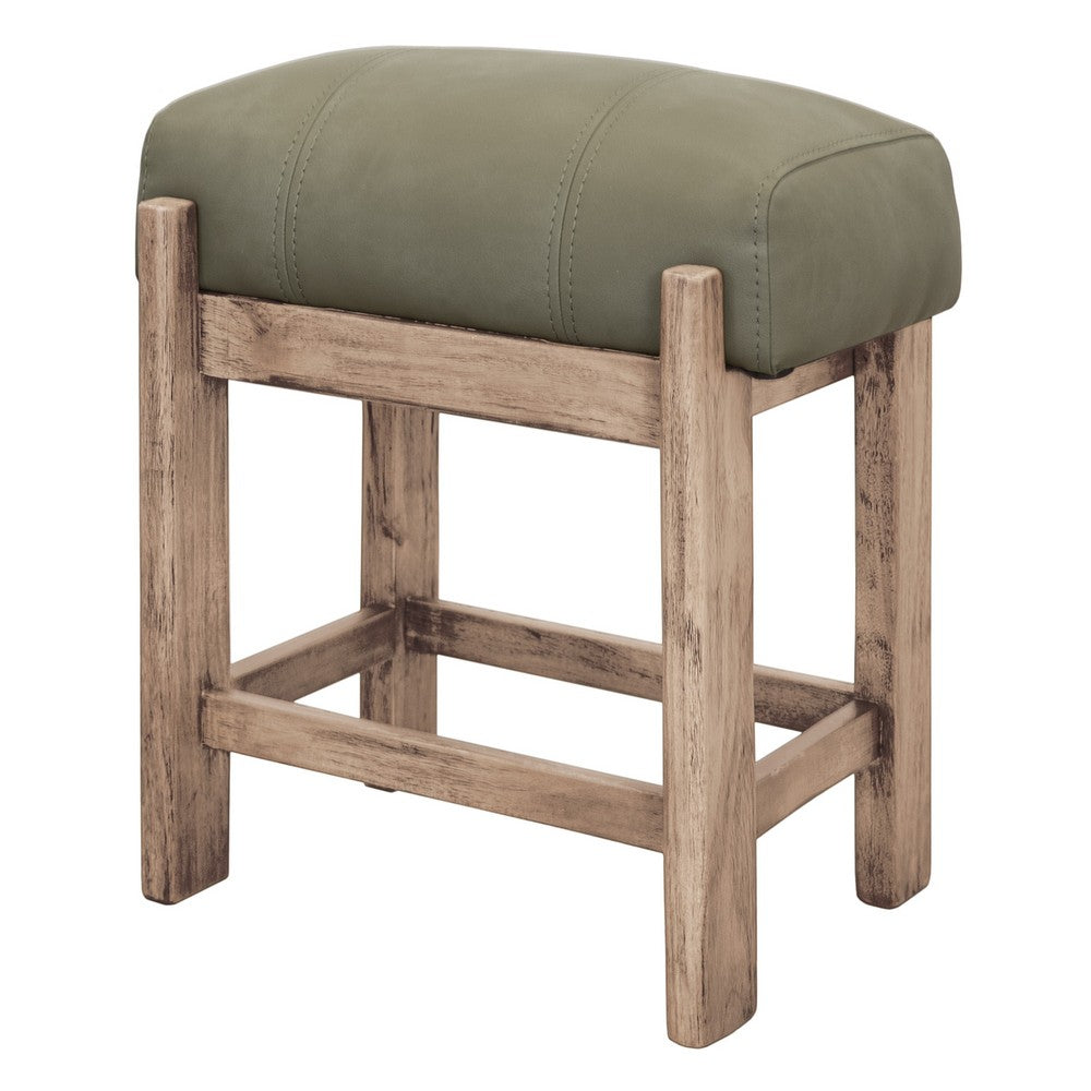 Benjara Eray Counter Stool, Olive Green Cushioned Seat, Melina Wood, 24 Inch