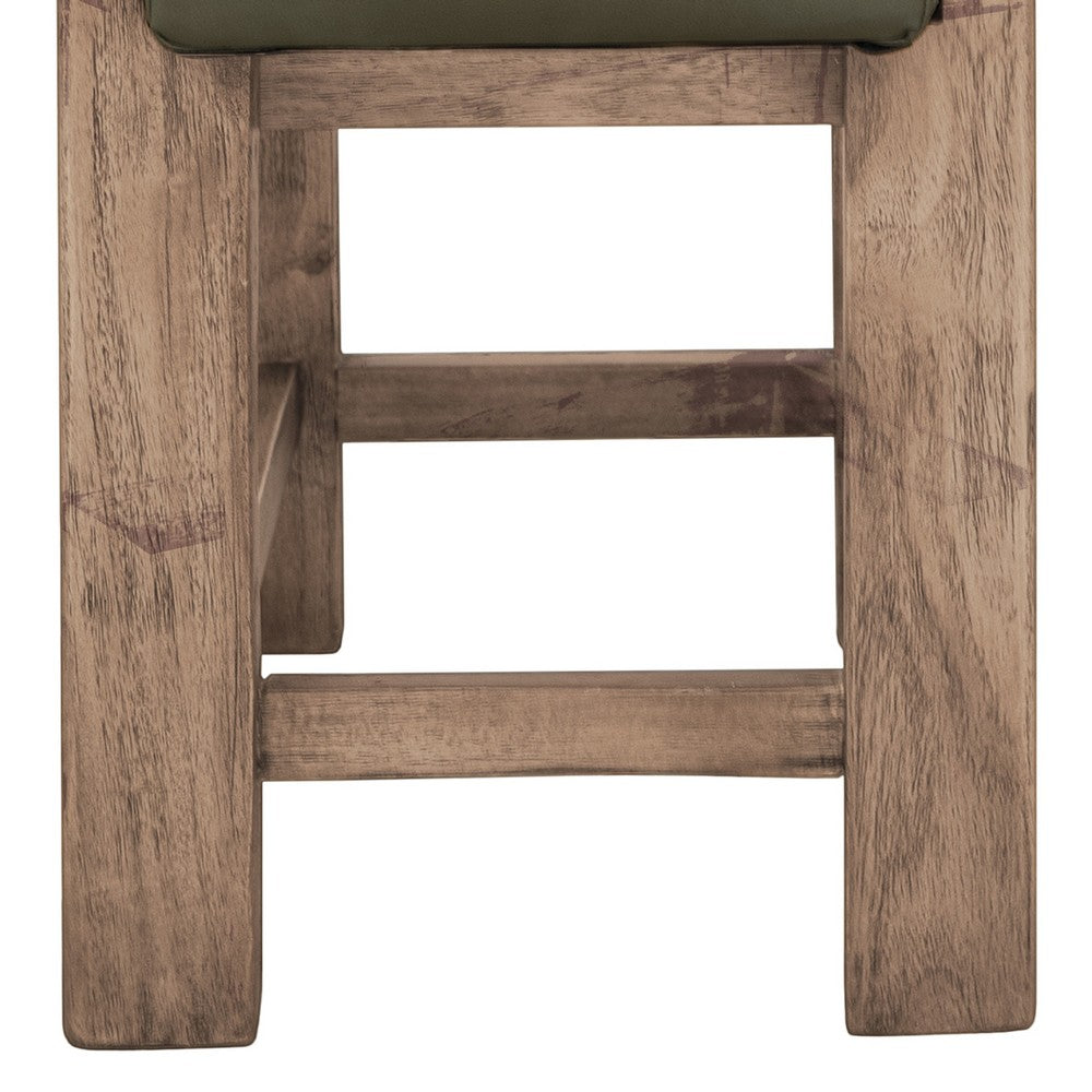 Benjara Eray Counter Stool, Olive Green Cushioned Seat, Melina Wood, 24 Inch