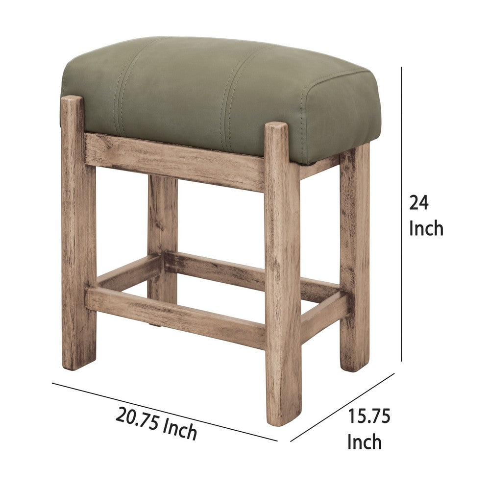 Benjara Eray Counter Stool, Olive Green Cushioned Seat, Melina Wood, 24 Inch