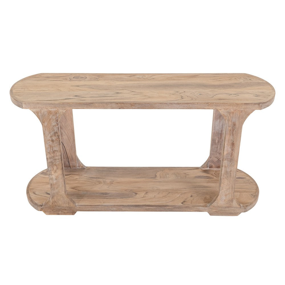 Benjara Eray 59 Inch Sofa Console Table w Shelf, Oblong Frame, Brown Teak Wood