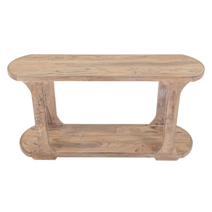 Benjara Eray 59 Inch Sofa Console Table w Shelf, Oblong Frame, Brown Teak Wood