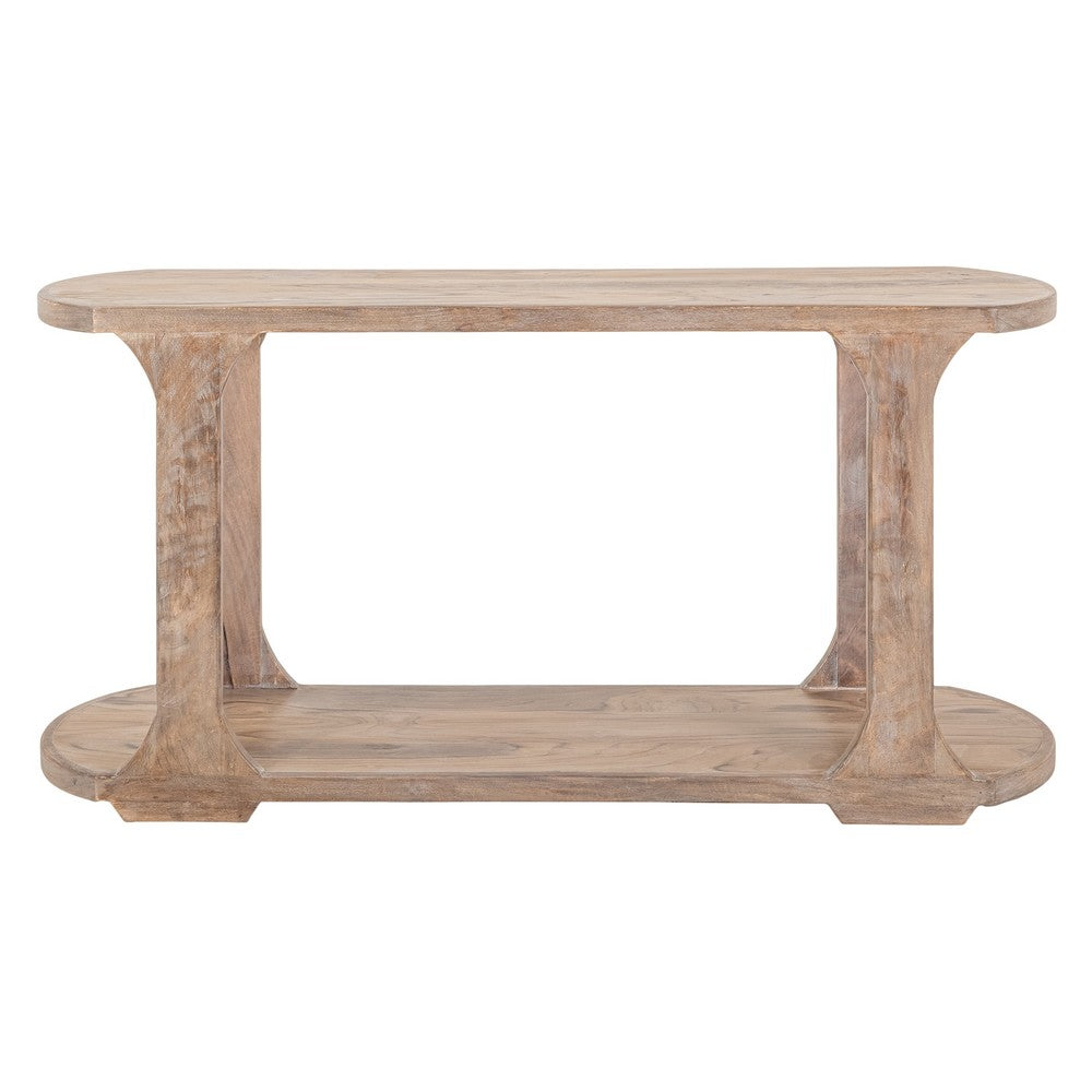 Benjara Eray 59 Inch Sofa Console Table w Shelf, Oblong Frame, Brown Teak Wood
