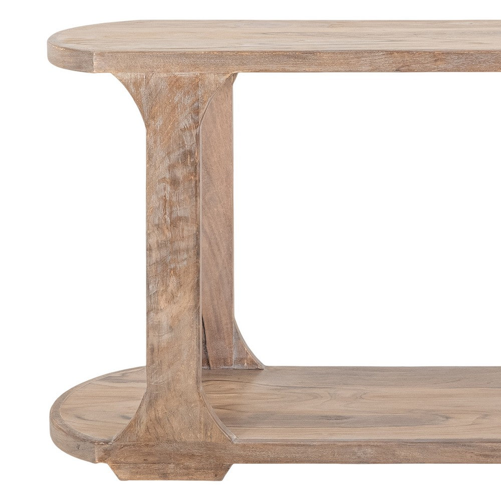 Benjara Eray 59 Inch Sofa Console Table w Shelf, Oblong Frame, Brown Teak Wood