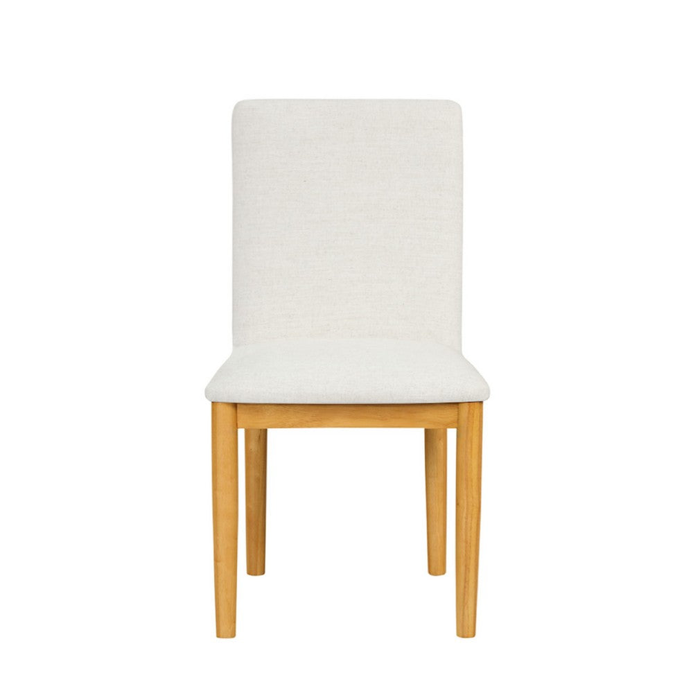 Benjara Side Dining Chair Set of 2, Solid Wood, Cream Textured Woven Fabric